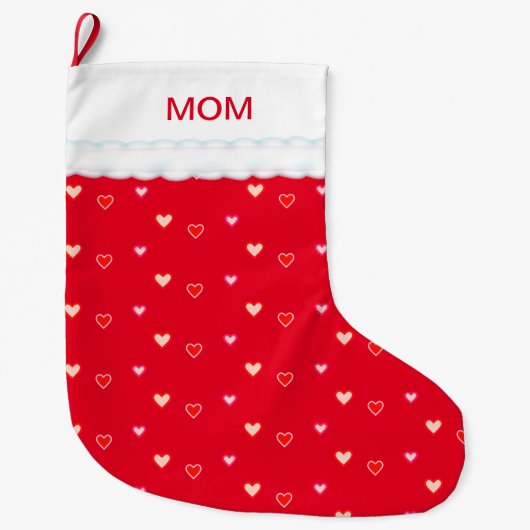 Harten op Rode Moeder Kerst Sock Grote Kerstsok (Voorkant)