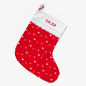 Harten op Rode Moeder Kerst Sock Grote Kerstsok (Voorkant (Hangend))