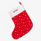 Harten op Rode Moeder Kerst Sock Grote Kerstsok (Achterkant (Hangend))