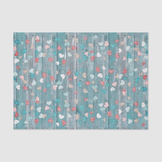 harten op rustiek blauw hout tissuepapier (Voorkant)