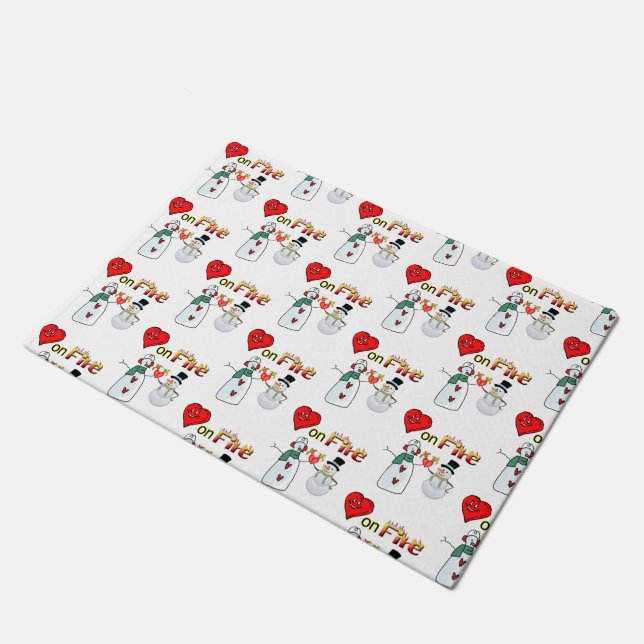 Harten op Vuur Sneeuwman Door Mat (Schuin)