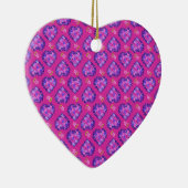 Harten ornament, magenta harten en bloemen keramisch ornament (Rechts)
