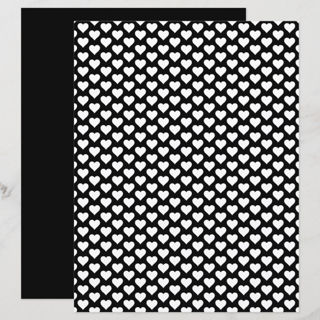 Harten Patroon Zwart-wit Scrapbook Papier (Voorkant / Achterkant)