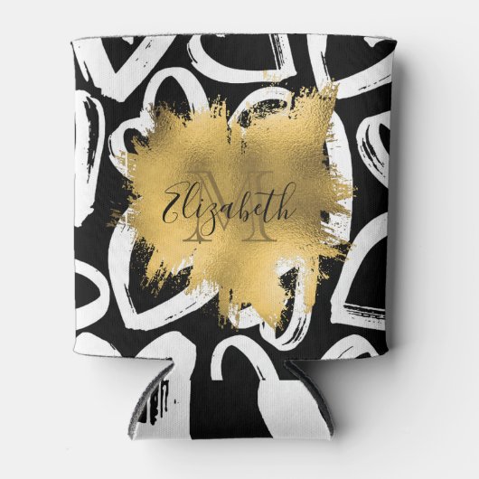 Harten Pattern en Golden Folie Blikjeskoeler (Voorkant)