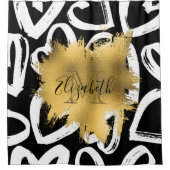 Harten Pattern en Golden Folie Douchegordijn (Voorkant)