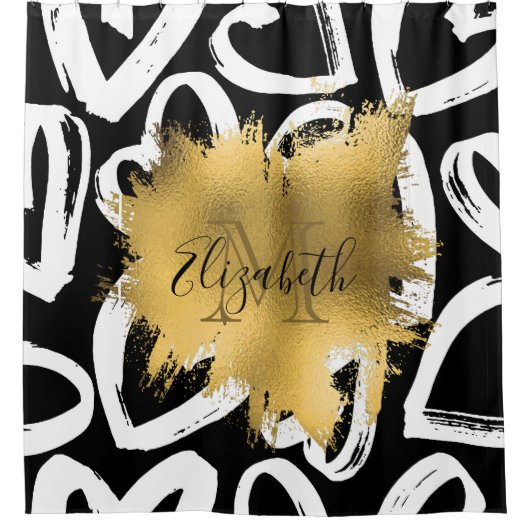 Harten Pattern en Golden Folie Douchegordijn (Voorkant)