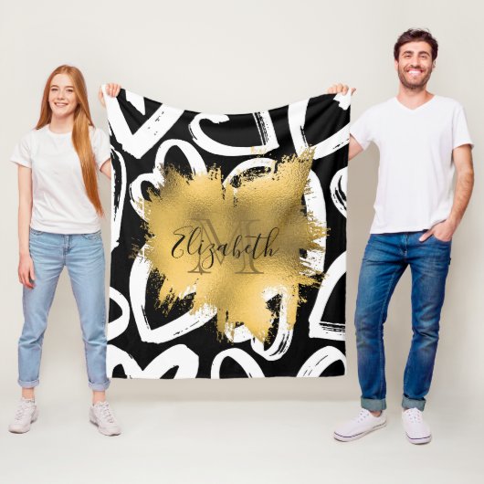 Harten Pattern en Golden Folie Fleece Deken (In situ)