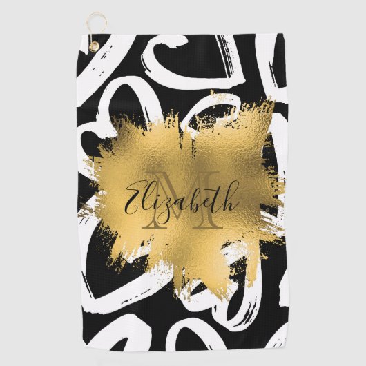 Harten Pattern en Golden Folie Golfhanddoek (Voorkant)