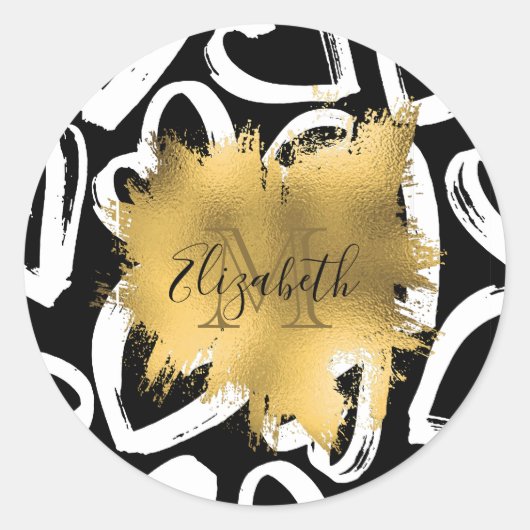 Harten Pattern en Golden Folie Ronde Sticker (Voorkant)