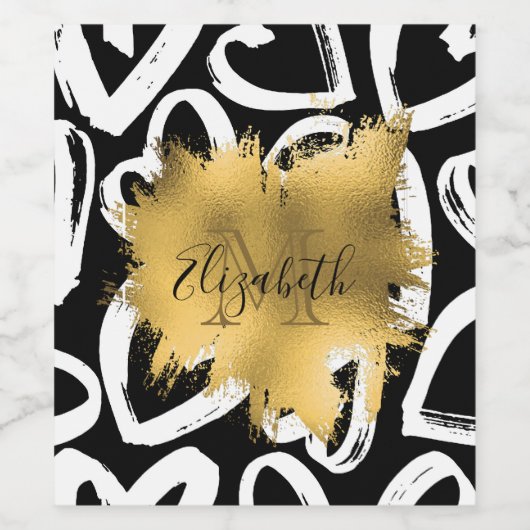 Harten Pattern en Golden Folie Wijn Etiket (Enkel label)