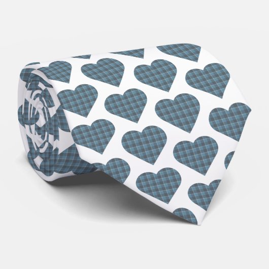 Harten Plaid Blauw Grijs Necktie Stropdas (Opgerold)