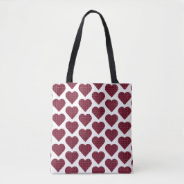 Harten Plaid Donkerrood Bourgondi Tote Bag