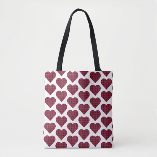 Harten Plaid Donkerrood Bourgondi Tote Bag (Voorkant)