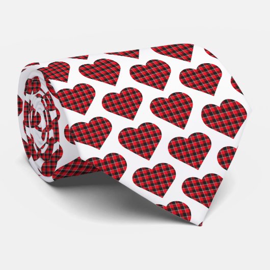 Harten Plaid Rood Zwart Buffalo Heren Das (Opgerold)