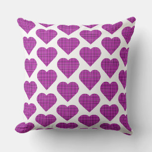 Harten Plaid Roze Paars Zwart Kussen