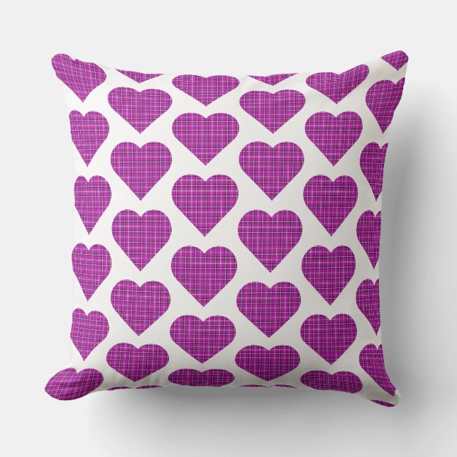Harten Plaid Roze Paars Zwart Kussen (Voorkant)