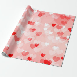 Harten - Red Bokeh Hearts Cadeaupapier
