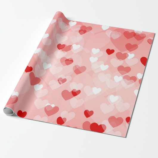 Harten - Red Bokeh Hearts Cadeaupapier (Uitgerold)