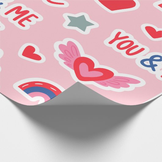 Harten, Regenboog en Liefdesinscripties Inpakpapie Cadeaupapier (Hoek)