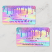 Harten Regenboog Glitter Druppels Holografisch  Klantenkaartje (Voorkant / Achterkant)