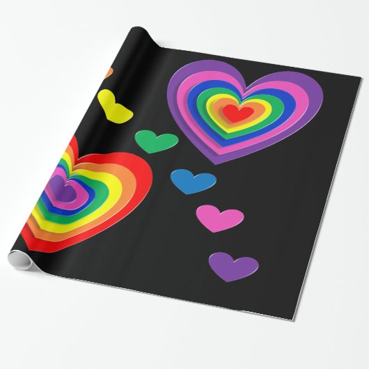 Harten regenboog inpakpapier (Uitgerold)