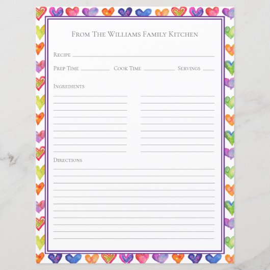 Harten Regenboog Witte Recept Papiervel (Voorkant)