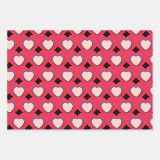 Harten rode Paarse papierpakjes, set van 3 Inpakpapier Vel (Voorkant 3)