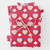 Harten rode Paarse papierpakjes, set van 3 Inpakpapier Vel (In situ)