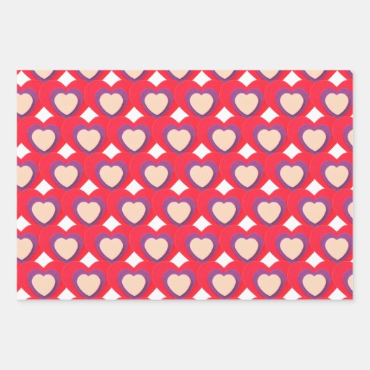 Harten rode Paarse papierpakjes, set van 3 Inpakpapier Vel (Voorkant)