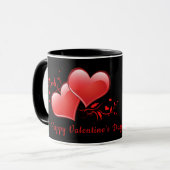 Harten rode valentijn romantische zwarte achtergro mok (Voorkant links)