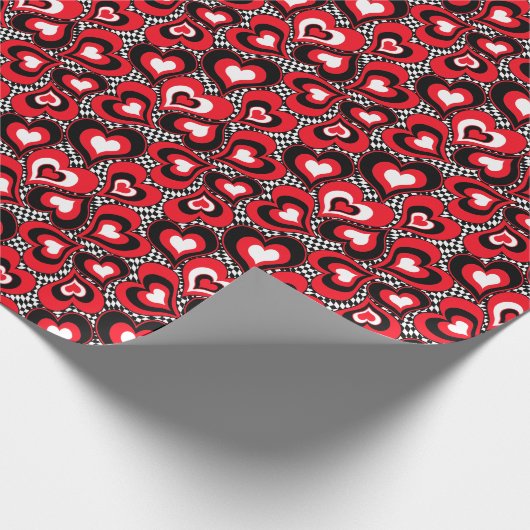 Harten rode zwarte witte Valentijnsdag Cadeaupapier (Hoek)