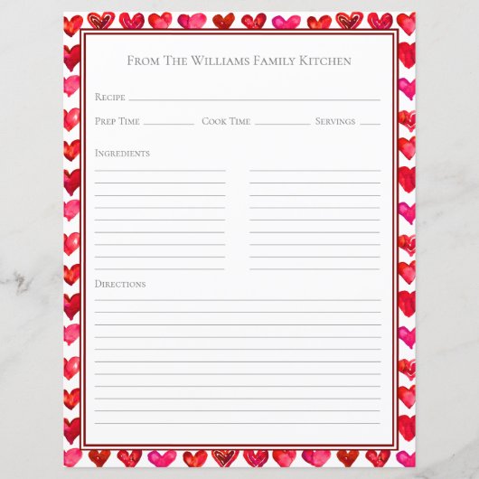 Harten Rood Roze Witte Recept Papiervel (Voorkant)