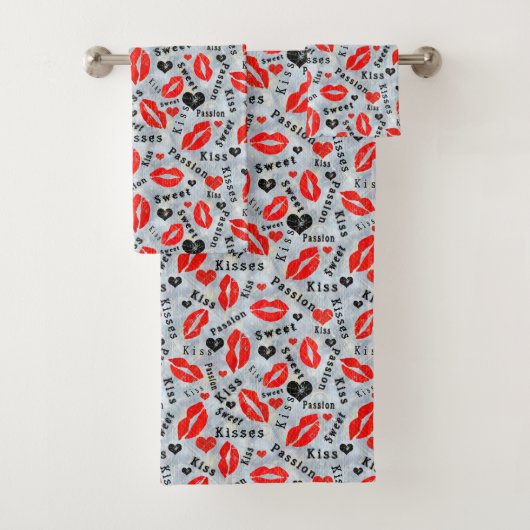 Harten, rood, zwart, lip prints, kus bad handdoek (Insitu)