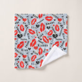 Harten, rood, zwart, lip prints, kus bad handdoek (Wasdoekje)