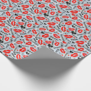 Harten, rood, zwart, lip prints, kus cadeaupapier