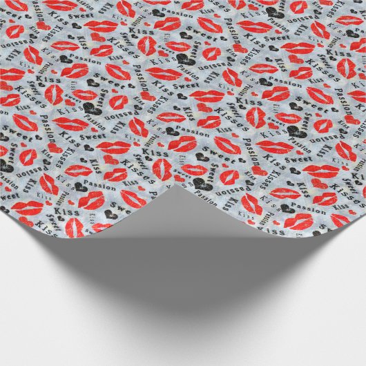 Harten, rood, zwart, lip prints, kus cadeaupapier (Hoek)