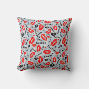Harten, rood, zwart, lip prints, kus kussen
