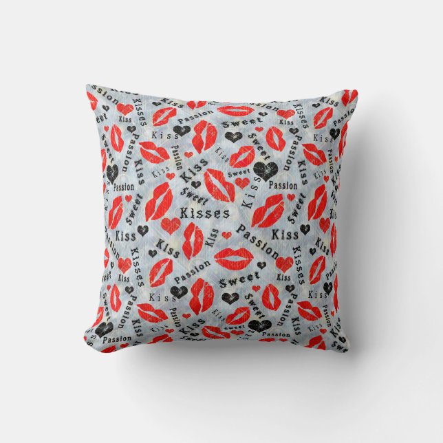 Harten, rood, zwart, lip prints, kus kussen (Voorkant)