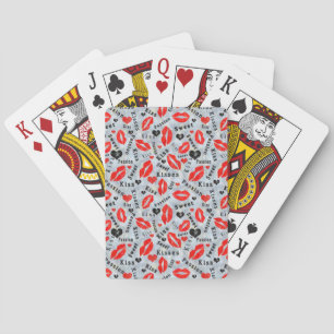 Harten, rood, zwart, lip prints, kus pokerkaarten