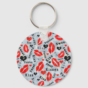 Harten, rood, zwart, lip prints, kus sleutelhanger