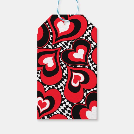 Harten, rood, zwart, wit cadeaulabel (Voorkant)