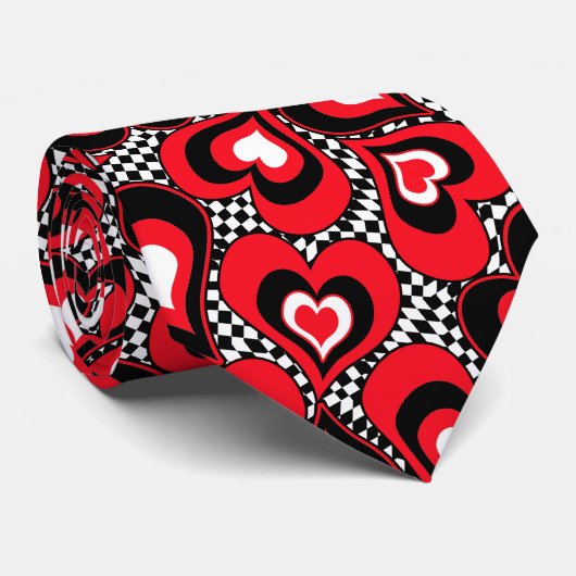 Harten, rood, zwart, wit stropdas (Opgerold)