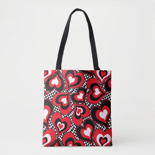 Harten, rood, zwart, wit tote bag (Voorkant)