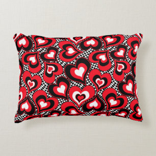 Harten, rood, zwart, wit, Valentijnsdag. Accent Kussen