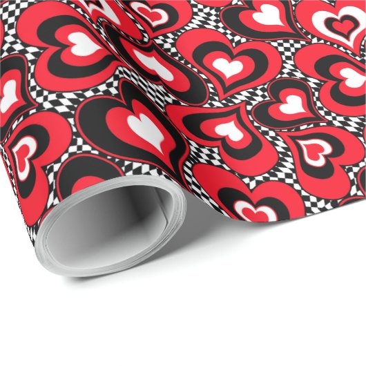 Harten, rood, zwart, wit, Valentijnsdag. Cadeaupapier (Rol Hoek)