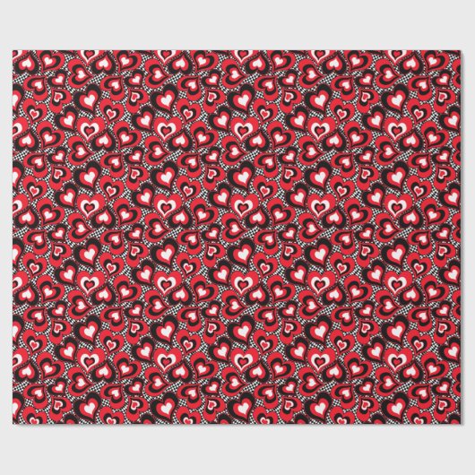 Harten, rood, zwart, wit, Valentijnsdag. Cadeaupapier (Vlak)