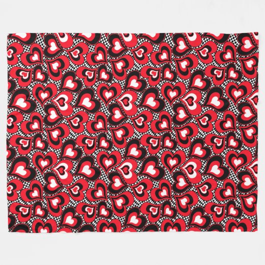 Harten, rood, zwart, wit, Valentijnsdag. Fleece Deken (Voorkant (Horizontaal))