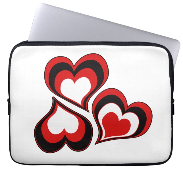 Harten, rood, zwart, wit, Valentijnsdag. Laptop Sleeve (Voorkant)