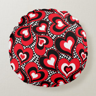 Harten, rood, zwart, wit, Valentijnsdag. Rond Kussen