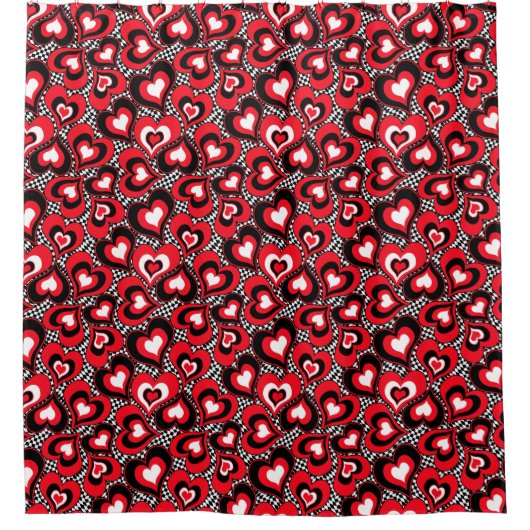 Harten, rood, zwart, wit, Valentijnsdag. Showe Douchegordijn (Voorkant)
